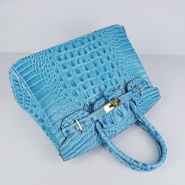 Replica Hermes Birkin 30CM Crocodile Head Veins Bag Light Blue 6088 On Sale - Click Image to Close